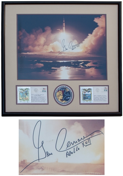 Gene Cernan Signed 19.5'' x 16'' Photo of the Apollo 17 Night Launch